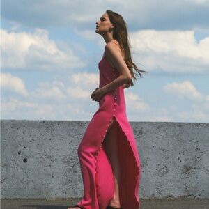 Vibrant Pink Maxi Dress with Side Slit